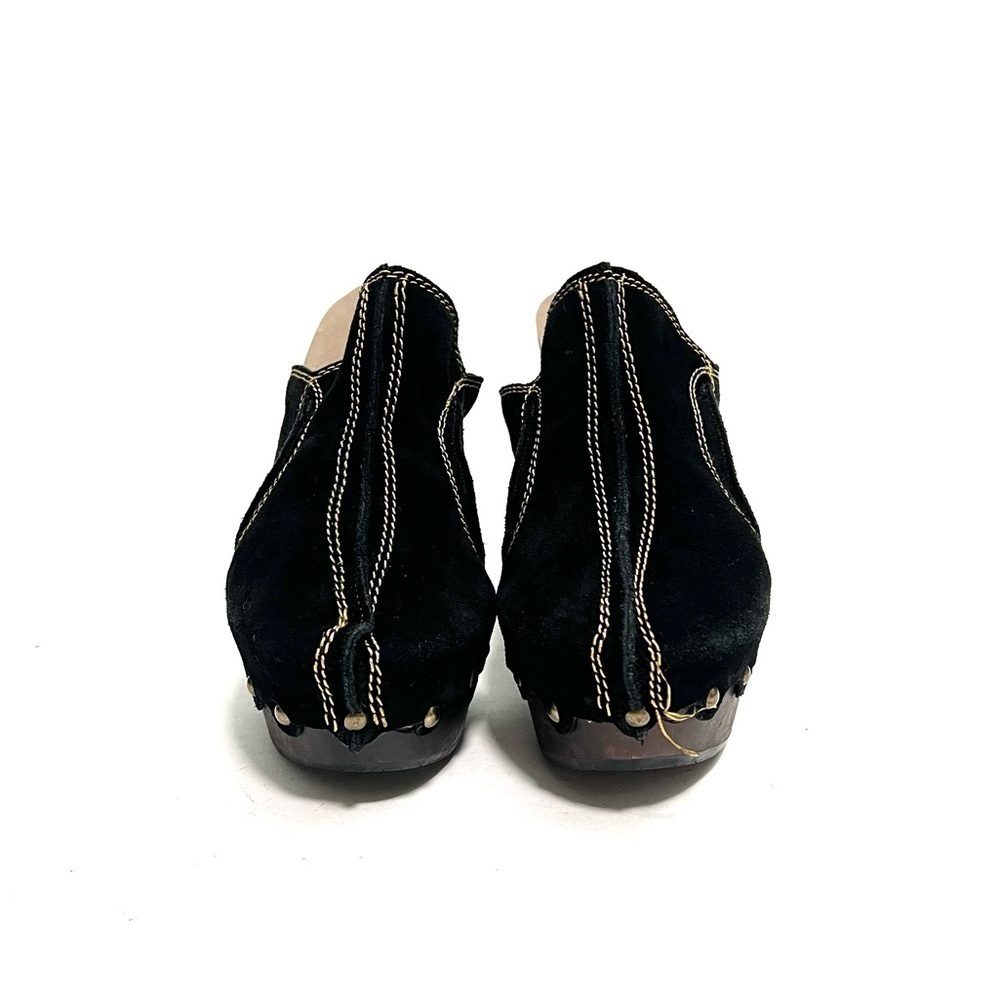 Vintage 1990s black suede wooden platform slip on clogs - Picture 2 of 8